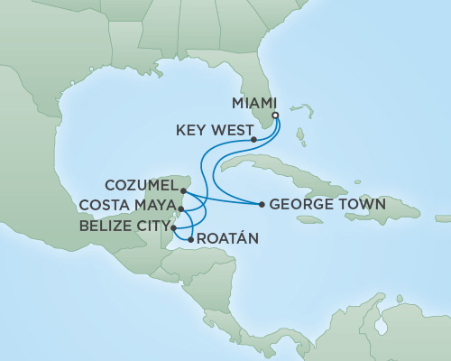 Cruises RSSC Regent Seven Voyager Map Detail Miami, Florida to Miami, Florida December 28 2018 January 7 2019 - 10 Days