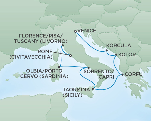 Cruises RSSC Regent Seven Voyager Map Detail Civitavecchia, Italy to Venice, Italy June 1-11 2018 - 10 Days