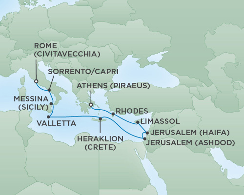 Cruises RSSC Regent Seven Voyager Map Detail Athens (Piraeus), Greece to Rome (Civitavecchia), Italy October 17-29 2018 - 12 Days