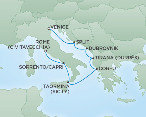 Cruises RSSC Regent Seven Voyager Map Detail Venice, Italy to Rome (Civitavecchia), Italy September 6-13 2018 - 7 Days
