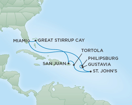 Cruises RSSC Regent Seven Voyager Map Detail Miami, Florida to Miami, Florida January 27 February 6 2019 - 10 Days