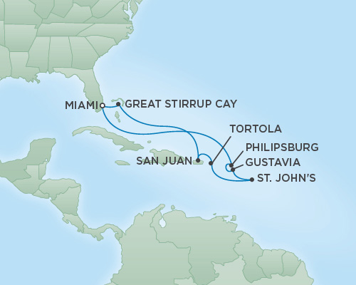 Cruises RSSC Regent Seven Voyager Map Detail Miami, Florida to Miami, Florida January 7-17 2019 - 10 Days