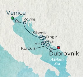 Crystal Esprit Cruise Map Detail  Venice, Italy to Dubrovnik, Croatia September 25 October 2 2016 - 7 Days