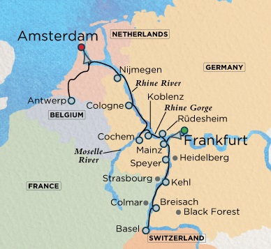 Crystal River Bach Cruise Map Detail ENankfurt, Germany to Amsterdam, Netherlands November 19 December 3 2017 - 14 Days
