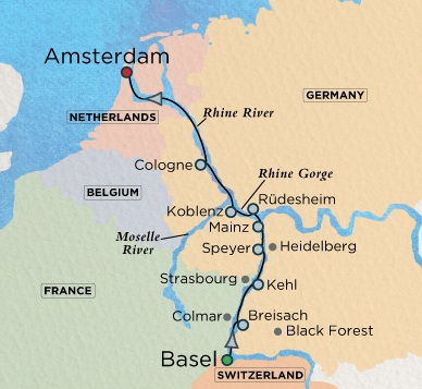 Crystal River Bach Cruise Map Detail Basel, Switzerland to Amsterdam, Netherlands December 5-15 2018 - 10 Days
