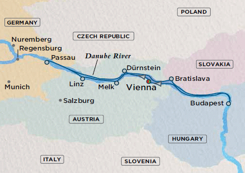 Crystal River Mozart Cruise Map Detail Vienna, Austria to Vienna, Austria October 24 November 3  2017 - 10 Days