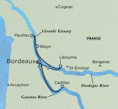Crystal River Ravel Cruise Map Detail Bordeaux, France to Bordeaux, France August 15-22 2017 - 7 Days
