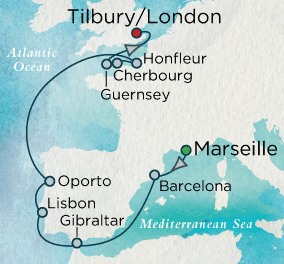Crystal Cruises Serenity Map Detail Marseille, France to Tilbury, United Kingdom May 28 June 7 2018 - 10 Days