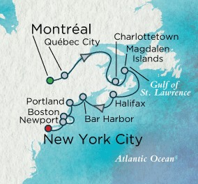 Crystal Cruises Symphony Map Detail Montreal, Canada to New York, NY, United States September 13-25 2018 - 12 Days