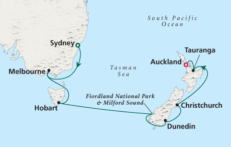 Cruise Map Sydney to Auckland - Voyage 0206