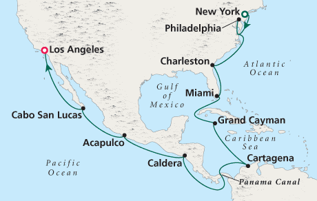 Cruise Map New York to Los Angeles - Voyage 0226