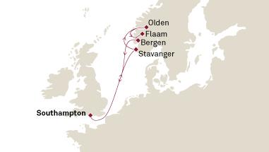 Cunard Cruises Queen Mary 2 Map Detail 2017 Southampton, United Kingdom to Southampton, United Kingdom - Voyage M726 - 8 Days