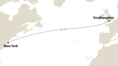 Cunard Cruises Queen Mary 2 Map Detail 2017 Southampton, United Kingdom to New York, NY, United States - Voyage M743 - 7 Days