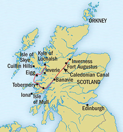 Around the World Private Jet Lindblad Expeditions Cruises Lord of the Glens Map Detail Inverness, United Kingdom to Inverness, United Kingdom August 8-15 2016 - 8 Days