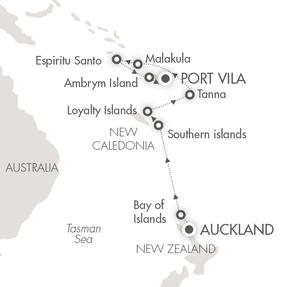 Ponant Yacht Cruises L'Austral  Map Detail Auckland, New Zealand to Port Vila, Vanuatu February 18 March 1 2021 - 11 Days