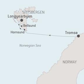 Ponant Yacht Cruises Le Boreal  Map Detail Tromso, Norway to Longyearbyen, Svalbard And Jan Mayen June 27 July 4 2021 - 7 Days