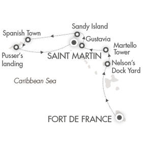 Ponant Yacht Le Ponant Cruise Map Detail Fort-de-France, Martinique to Marigot, Saint Martin February 7-14 2021 - 7 Days