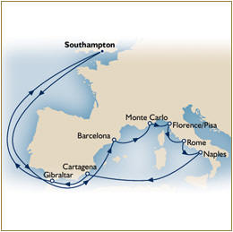 Elizabeth Queen Cunnard Queen Elizabeth Cunard Map CunardQECruise QE 2010 Southampton to Southampton