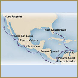 Informations Map Cunard Queen Victoria QV 2011 Los angeles to Fort Lauderdale