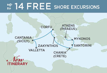 Itinerary Map Seven Seas Navigator June 6-13 2016 Athens (Piraeus), Greece to valetta, malta