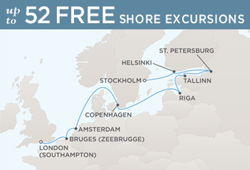 Regent Seven Seas Cruises Voyager 2014 Map LONDON (SOUTHAMPTON) TO STOCKHOLM