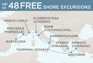 Regent Seven Seas Mariner 2014 World Cruise Map ATHENS (PIRAEUS) TO BARCELONA