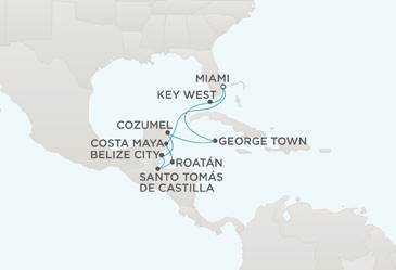 Route Map Regent Seven Seas Cruises Navigator RSSC 2013 Miami to Miami
