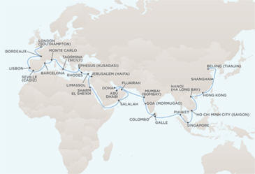 Route Map Regent Seven Seas Cruises Voyager RSSC March 16 June 2 2013 - 78 Days