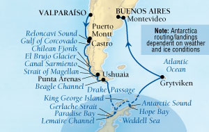 Seabourn Quest Cruise Map Detail Valparaiso (Santiago), Chile to Buenos Aires, Argentina December 20 2015 January 13 2016 - 24 Days - Voyage 6561