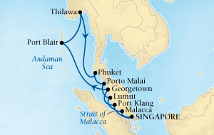 Seabourn Sojourn Cruise Map Detail Singapore to Singapore December 22 2016 January 7 2017 - 16 Days - Voyage 5673