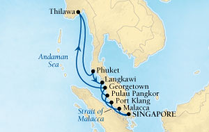 Seabourn Sojourn Cruise Map Detail Singapore to Singapore February 14-28 2016 - 14 Days - Voyage 5613