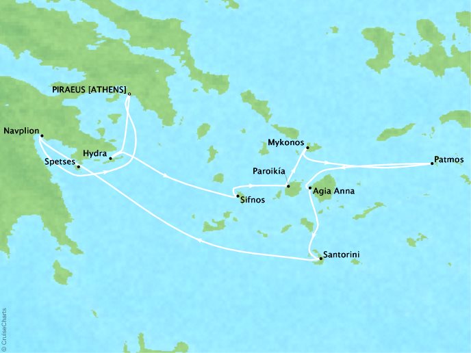Seadream Cruise Yatch Club SeaDream II Map Detail Piraeus, Greece to Piraeus, Greece Septembe 13-23 2017 - 10 Days