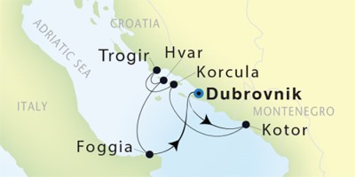 Seadream Yacht Club Cruises SeaDream II  Map Detail Dubrovnik, Croatia to Dubrovnik, Croatia August 19-26 2017 - 7 Days
