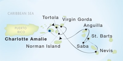 Seadream Yacht Club Cruises SeaDream II  Map Detail St. Thomas, U.S. Virgin Islands to St. Thomas, U.S. Virgin Islands December 2-9 2017 - 7 Days