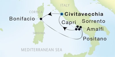 Seadream Yacht Club Cruises SeaDream II  Map Detail Civitavecchia, Italy to Civitavecchia, Italy June 10-17 2017 - 7 Days