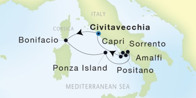 Seadream Yacht Club Cruises SeaDream II  Map Detail Civitavecchia, Italy to Civitavecchia, Italy June 24 July 1 2017 - 7 Days