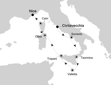 Silversea Silver Cloud April 8-15 2016 Civitavecchia (Rome) to Nice, France