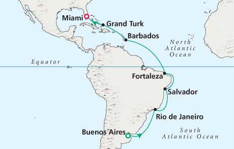 Luxury Cruise SINGLE/SOLO Map - Crystal Symphony 2020 - Buenos Aires to Miami