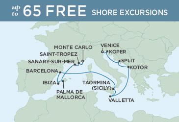 Cruises Around The World Regent Seven Seas Explorer Map MONTE CARLO TO VENICE July 20 August 3 2025 - 14 Days