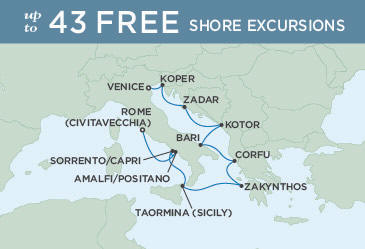 Cruises Around The World Regent Seven Seas Explorer Map VENICE TO ROME (CIVITAVECCHIA) August 3-13 2025 - 10 Days