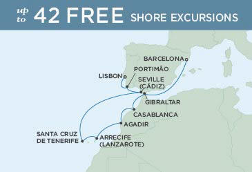 Cruises Around The World Regent Seven Seas Explorer Map August 25 September 4 2025 - 10 Days LISBON TO BARCELONA