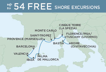 Cruises Around The World Regent Seven Seas Explorer Map September 4-14 2025 - 10 Days BARCELONA TO ROME (CIVITAVECCHIA)