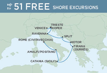Cruises Around The World Regent Seven Seas Explorer Map September 14-24 2025 - 10 Days ROME (CIVITAVECCHIA) TO VENICE