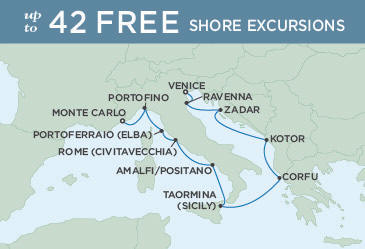 Cruises Around The World Regent Seven Seas Explorer Map September 24 October 4 2022 - 10 Days VENICE TO MONTE CARLO