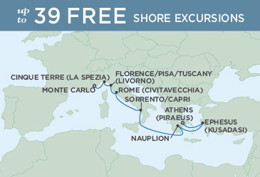 Cruises Around The World Regent Seven Seas Explorer Map October 4-12 2025 - 8 Days MONTE CARLO TO ATHENS (PIRAEUS)