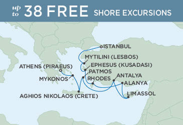 Cruises Around The World Regent Seven Seas Explorer Map October 12-22 2025 - 10 Days ATHENS (PIRAEUS) TO ISTANBUL