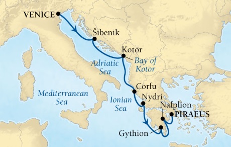 Seabourn Cruises Encore Map Detail Civitavecchia (Rome), Italy to Piraeus (Athens), Greece June 24 July 1 2026 - 7 Days