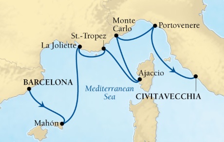 Seabourn Cruises Encore Map Detail Barcelona, Spain to Civitavecchia, Italy June 3-10 2026 - 7 Days