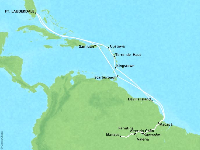 Cruises Crystal Serenity Map Detail Miami, FL to Miami, FL October 27 November 20 2017 - 24 Days