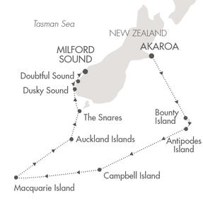 Cruises Around The World L'Austral January 7-22 2026 Akaroa, New Zealand to Milford Sound, New Zealand